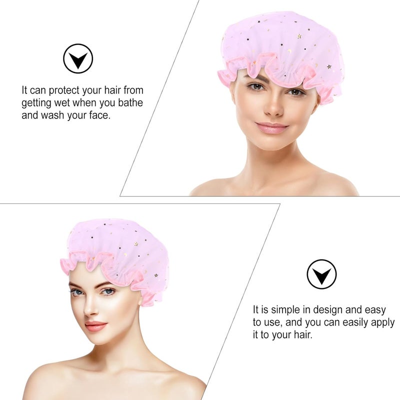 Double Layer Star Pattern Waterproof Shower Cap Thick Reusable Spa Hair Protection For Women - Image 3